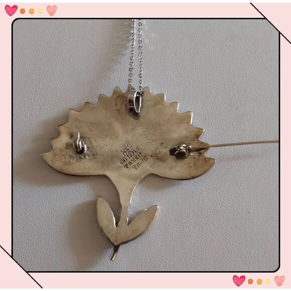 Vintage 925 Sterling & Genuine Abalone Flower Brooch/Necklace~Taxco Mexico - Picture 2 of 2